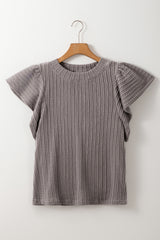 Sleet Solid Color Textured Flutter Sleeve Top Blouses & Shirts JT's Designer Fashion