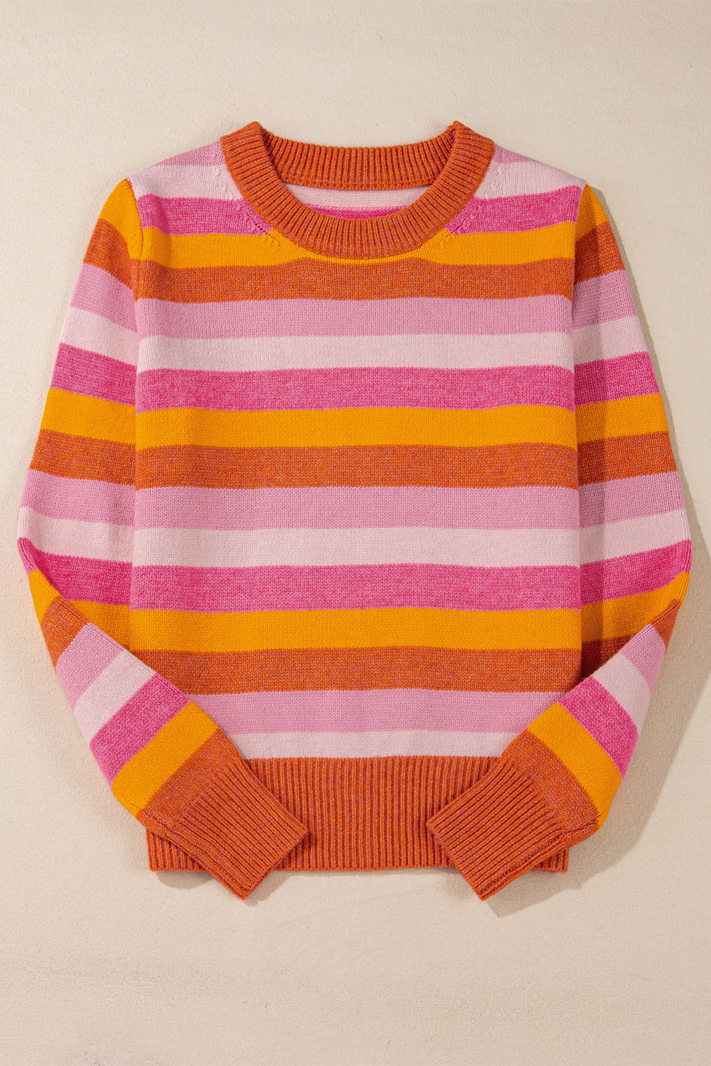 Orange Color Block Ribbed Edge Round Neck Sweater Sweaters JT's Designer Fashion