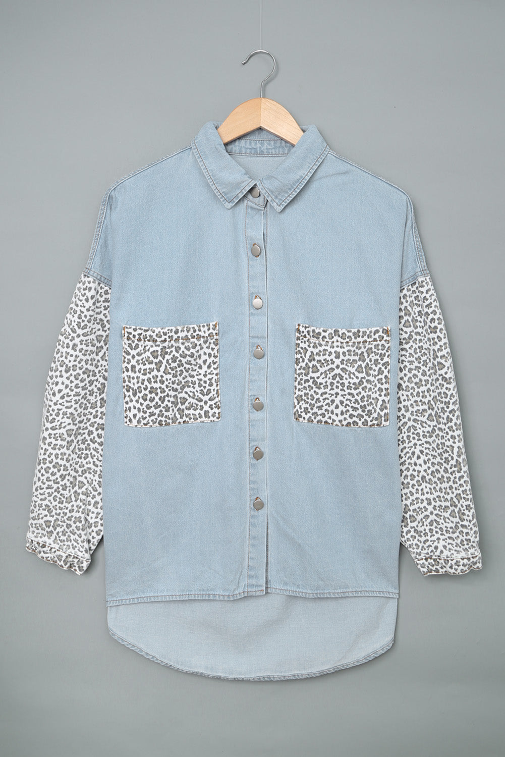 Sky Blue Contrast Leopard Denim Jacket Denim Jackets JT's Designer Fashion