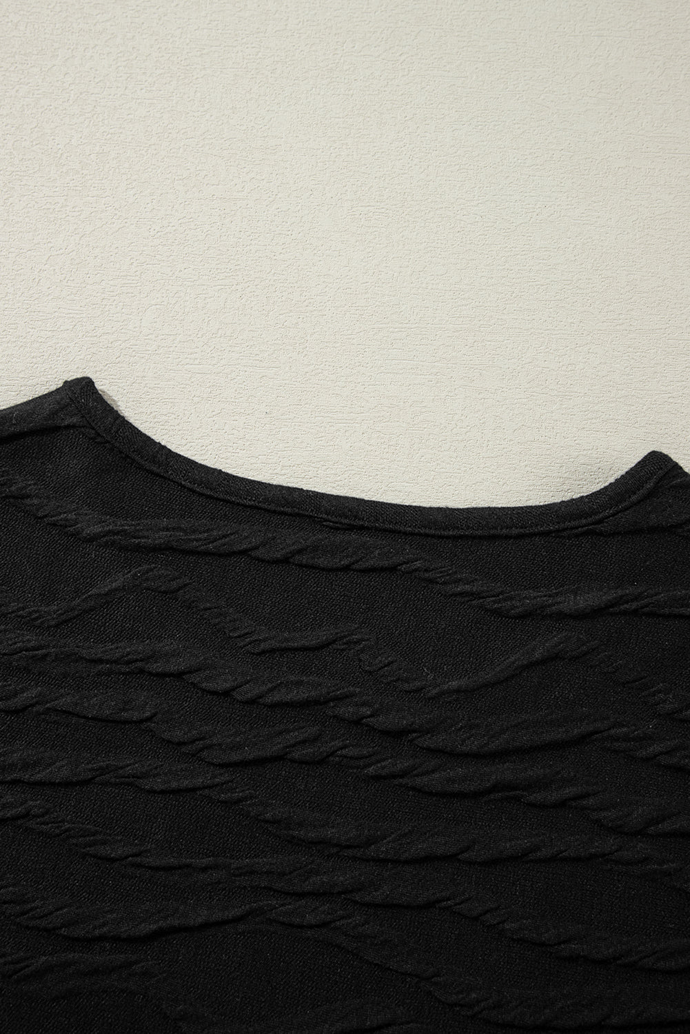Black Solid Wavy Textured Slim Fit Long Sleeve T Shirt Long Sleeve Tops JT's Designer Fashion