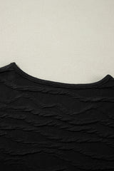Black Solid Wavy Textured Slim Fit Long Sleeve T Shirt Long Sleeve Tops JT's Designer Fashion