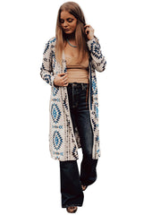 Sky Blue Western Aztec Printed Open Front Long Cardigan Cardigans JT's Designer Fashion