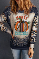 Black Leopard Pumpkin Bleached Halloween Graphic Sweatshirt Black 95%Polyester+5%Elastane Graphic Sweatshirts JT's Designer Fashion