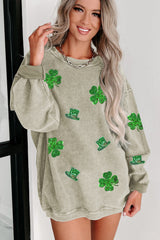 Green St. Patrick Sequined Graphic Corded Sweatshirt Graphic Sweatshirts JT's Designer Fashion