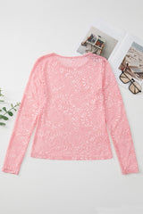 Blossom Floral Lace Sheer Long Sleeve Top Long Sleeve Tops JT's Designer Fashion