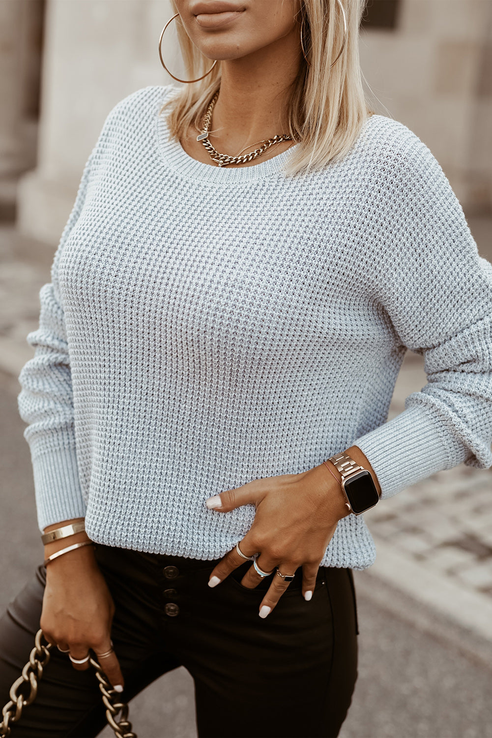 Gray Cross Back Hollow-out Sweater Sweaters & Cardigans JT's Designer Fashion