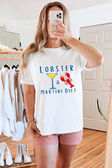 White LOBSTER MARTINI DIET Cocktail & Crawfish Print T Shirt Graphic Tees JT's Designer Fashion