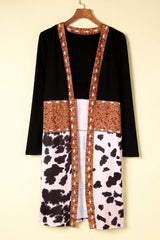 Black Western Pattern Cow Patchwork Open Front Cardigan Sweaters & Cardigans JT's Designer Fashion