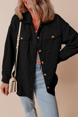 Black Corduroy Flap Pocket Button Up Shacket Jackets JT's Designer Fashion