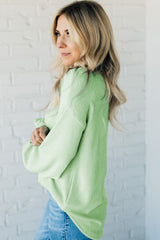 Moonlight Jade Solid Cord Ribbed Drop Shoulder Pullover Top Long Sleeve Tops JT's Designer Fashion