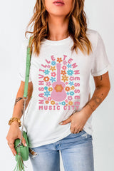 White Floral Guitar NASHVILLE Slogan Graphic T Shirt Graphic Tees JT's Designer Fashion