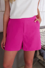 Sachet Pink Half Elastic Waist Casual Pocketed Shorts Sachet Pink 92%Polyester+8%Elastane Casual Shorts JT's Designer Fashion
