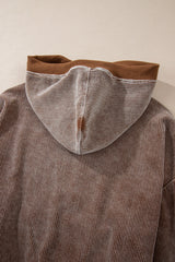 Chestnut Half Zipper Kangaroo Pocket Drawstring Corduroy Hoodie Sweatshirts & Hoodies JT's Designer Fashion