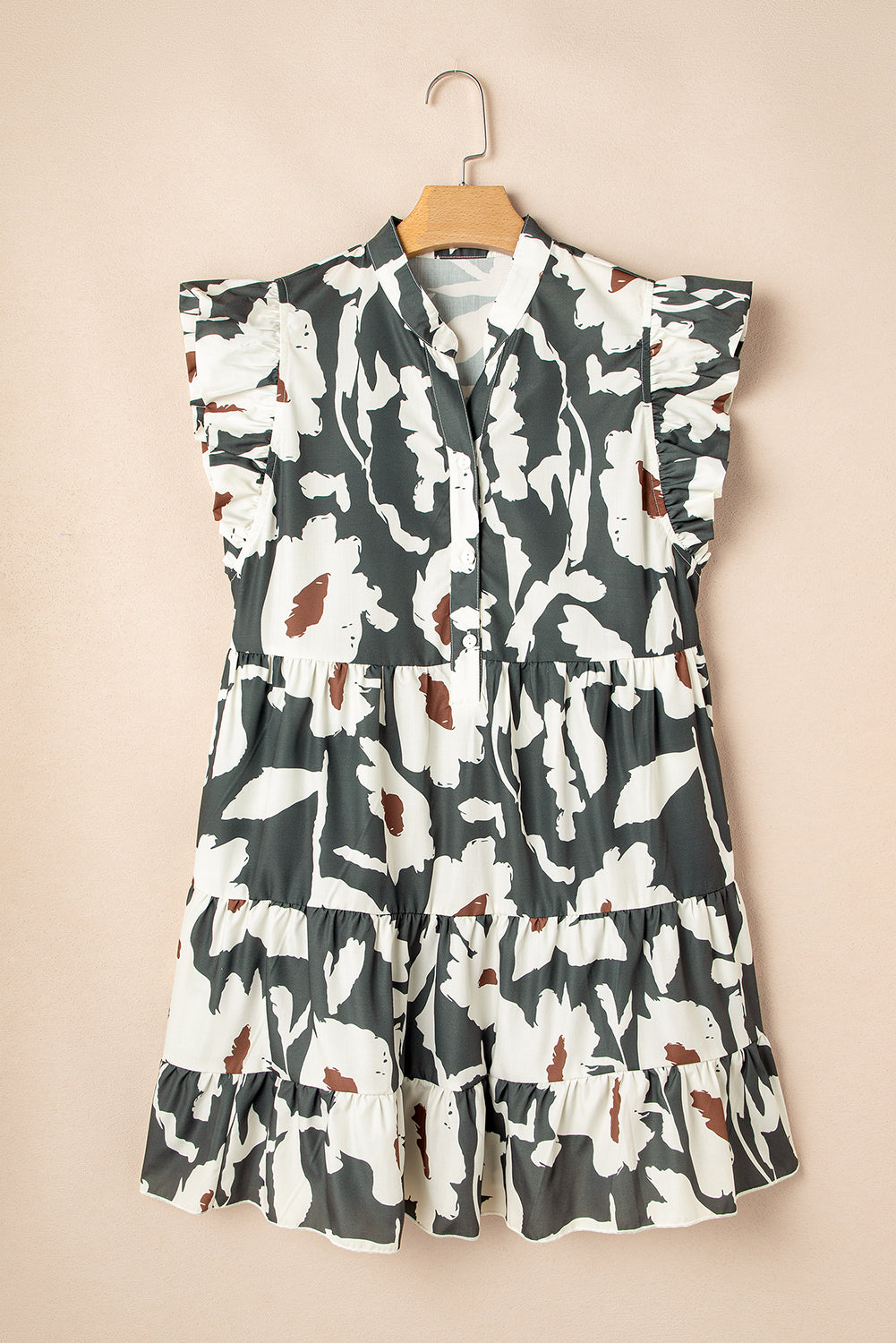 Floral Flutter Sleeve Buttons Ruffled Hem Mini Dress Mini Dresses JT's Designer Fashion