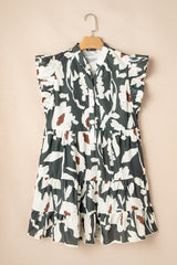 Floral Flutter Sleeve Buttons Ruffled Hem Mini Dress Mini Dresses JT's Designer Fashion