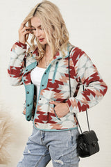 Fiery Red Western Aztec Buttoned Zipper Pockets Fleece Jacket Jackets JT's Designer Fashion