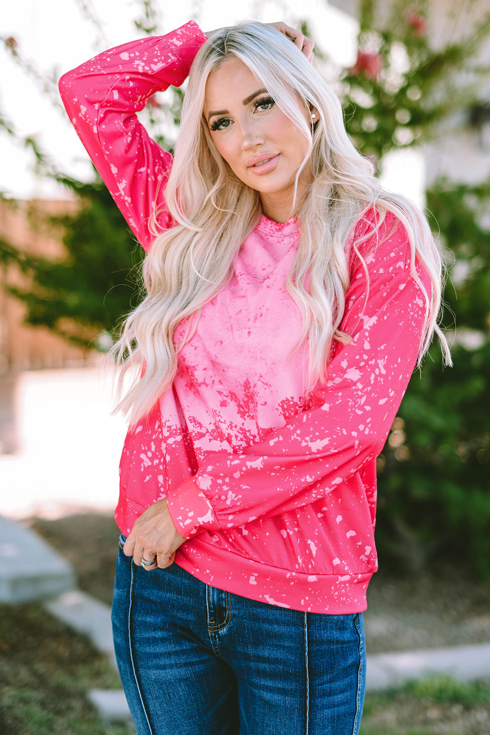Rose Tie Dye Long Sleeve Pullover Sweatshirt Sweatshirts & Hoodies JT's Designer Fashion