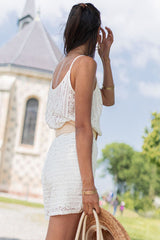 White Lace Spaghetti Strap V Neck Loose Fit Romper Jumpsuits & Rompers JT's Designer Fashion