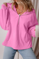 Bonbon Fleece Lined Half Zipper Kangaroo Pockets Loose Hoodie Sweatshirts & Hoodies JT's Designer Fashion