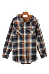 Plaid Pattern Sherpa Lined Hooded Shacket Plaid Shackets JT's Designer Fashion