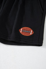 Black GAME DAY Rugby Football Graphic Pullover and Shorts Casual Outfit Short Sets JT's Designer Fashion