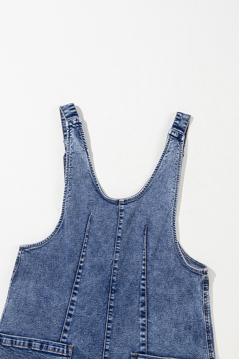 Dusk Blue Sleeveless U Neck Patched Pocket Denim Romper Jumpsuits & Rompers JT's Designer Fashion