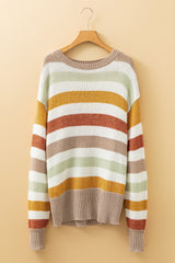 Multicolour Stripe Drop Shoulder Crew Neck Sweater Sweaters JT's Designer Fashion