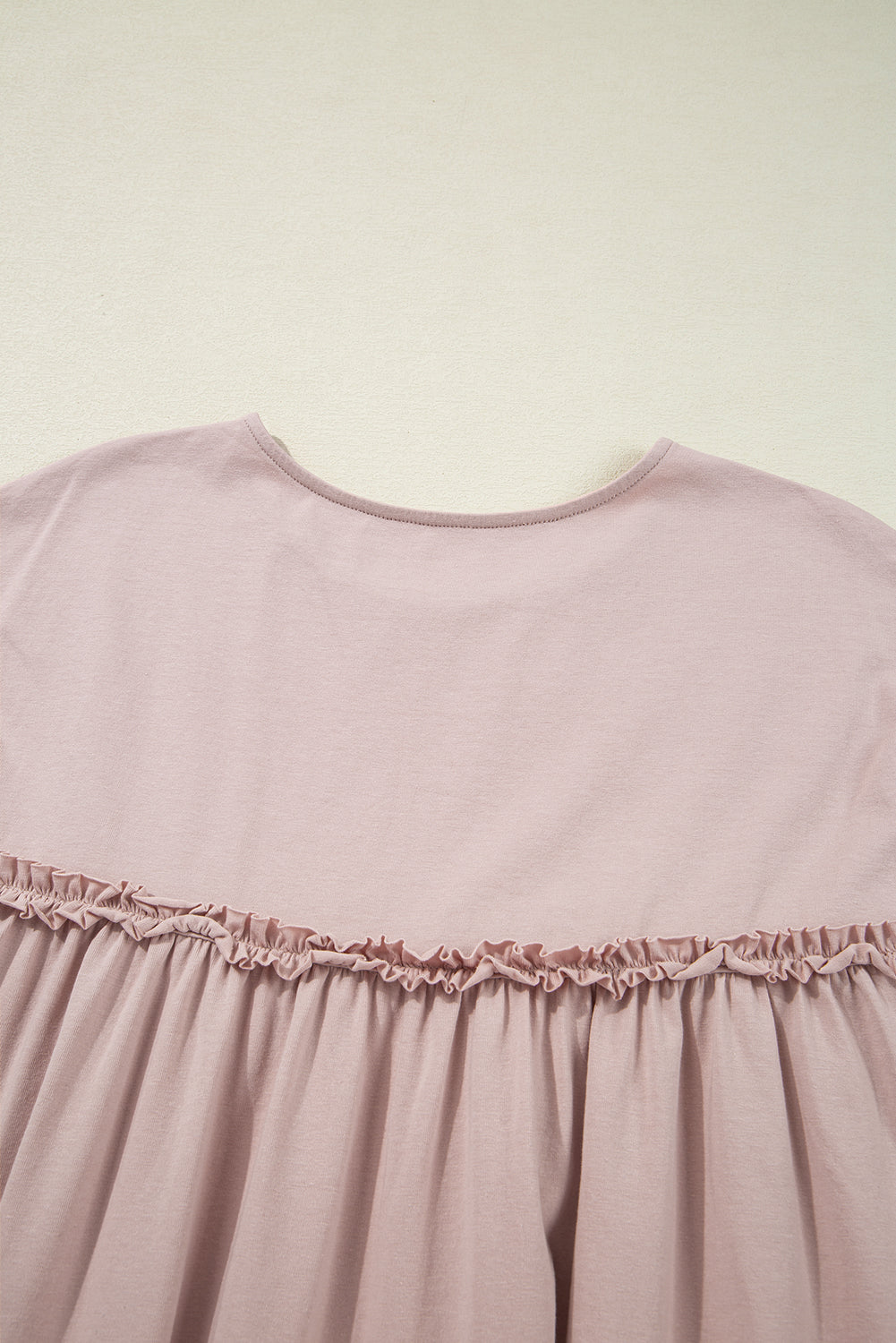 Oatmeal Frilled Trim Crew Neck Loose Fit Mini Dress Mini Dresses JT's Designer Fashion