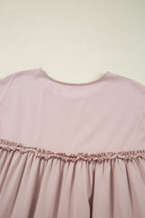Oatmeal Frilled Trim Crew Neck Loose Fit Mini Dress Mini Dresses JT's Designer Fashion