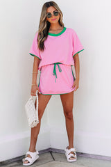 Bonbon Colorblock Edge Drop Shoulder T Shirt and Skort 2Pcs Set Short Sets JT's Designer Fashion