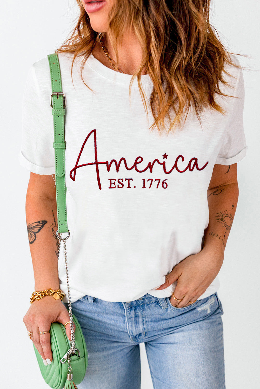 White America EST.1776 Embroidered Graphic Tee Graphic Tees JT's Designer Fashion