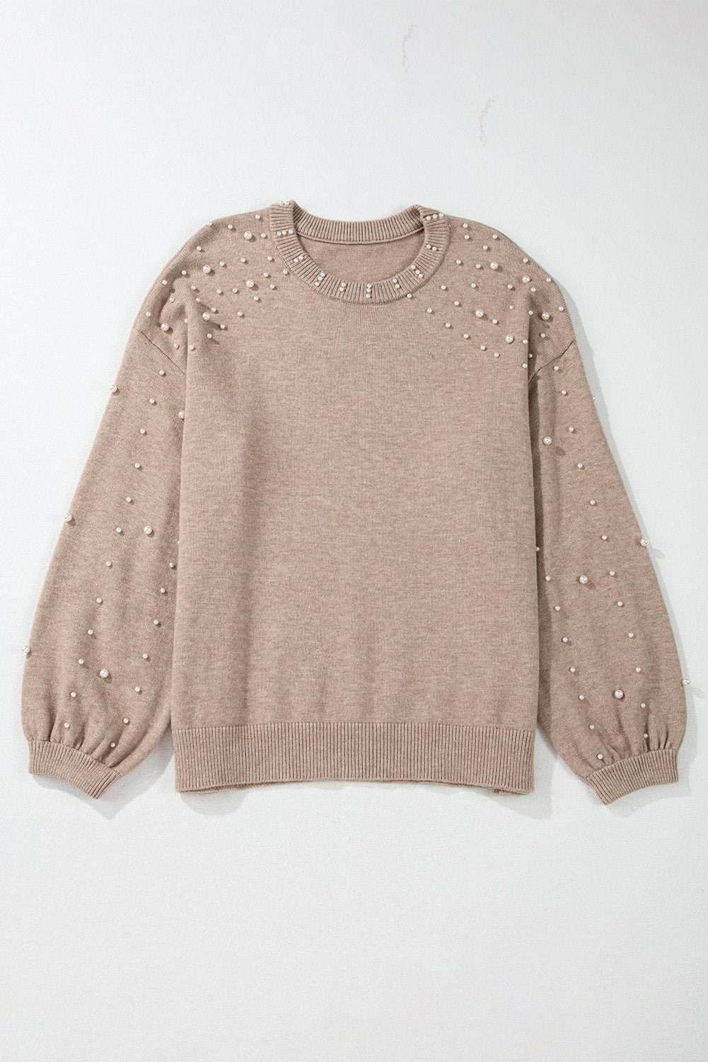 Smoke Gray Pearled Drop Shoulder Plus Size Sweater Plus Size Sweaters & Cardigans JT's Designer Fashion