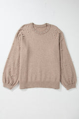 Smoke Gray Pearled Drop Shoulder Plus Size Sweater Plus Size Sweaters & Cardigans JT's Designer Fashion