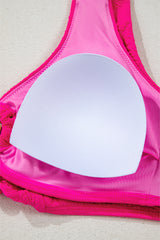Rose Red Gold Shell Decor Wire-free Knotted 2pcs Bikini Swimsuit High Waisted Swimsuit JT's Designer Fashion