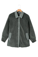 Gray Corduroy Trim Elbow Patch Sherpa Jacket Jackets JT's Designer Fashion