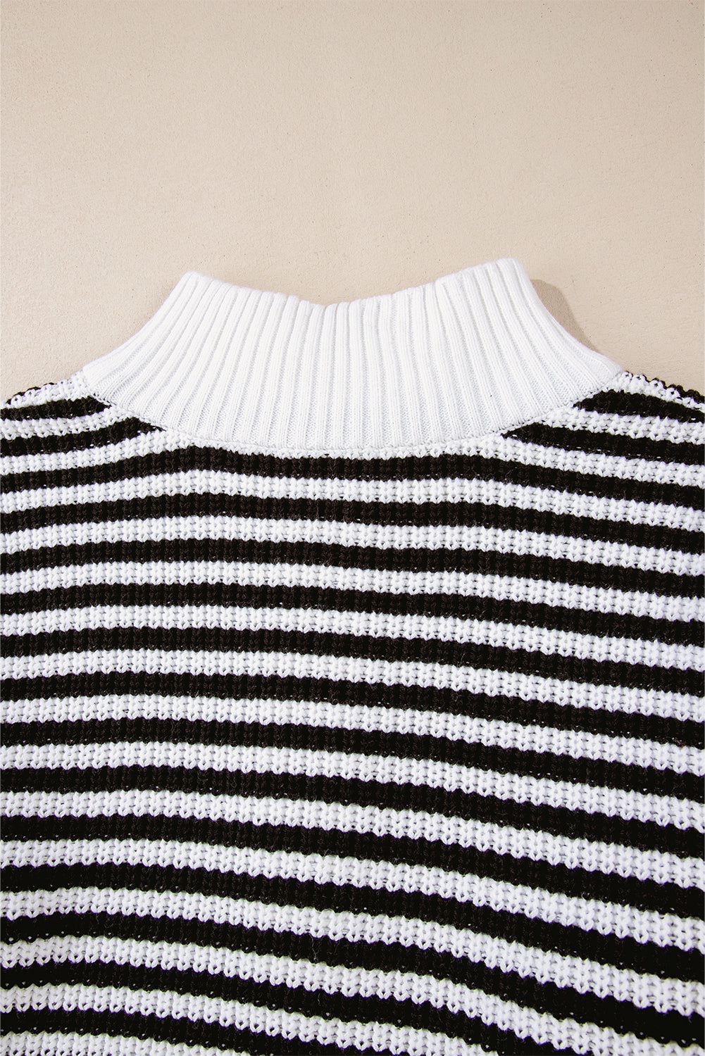 Black Stripe Zip up Collar Drop Shoulder Sweater Sweaters JT's Designer Fashion