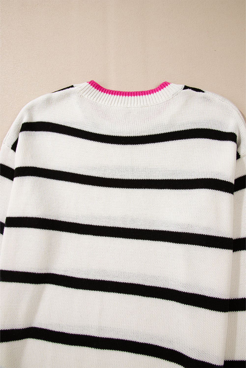 White Stripe Color Contrast Drop Shoulder Crew Neck Sweater Sweaters JT's Designer Fashion
