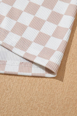 White Ribbed Texture Checkered Print 2pcs Tank and Pants Set Pant Sets JT's Designer Fashion