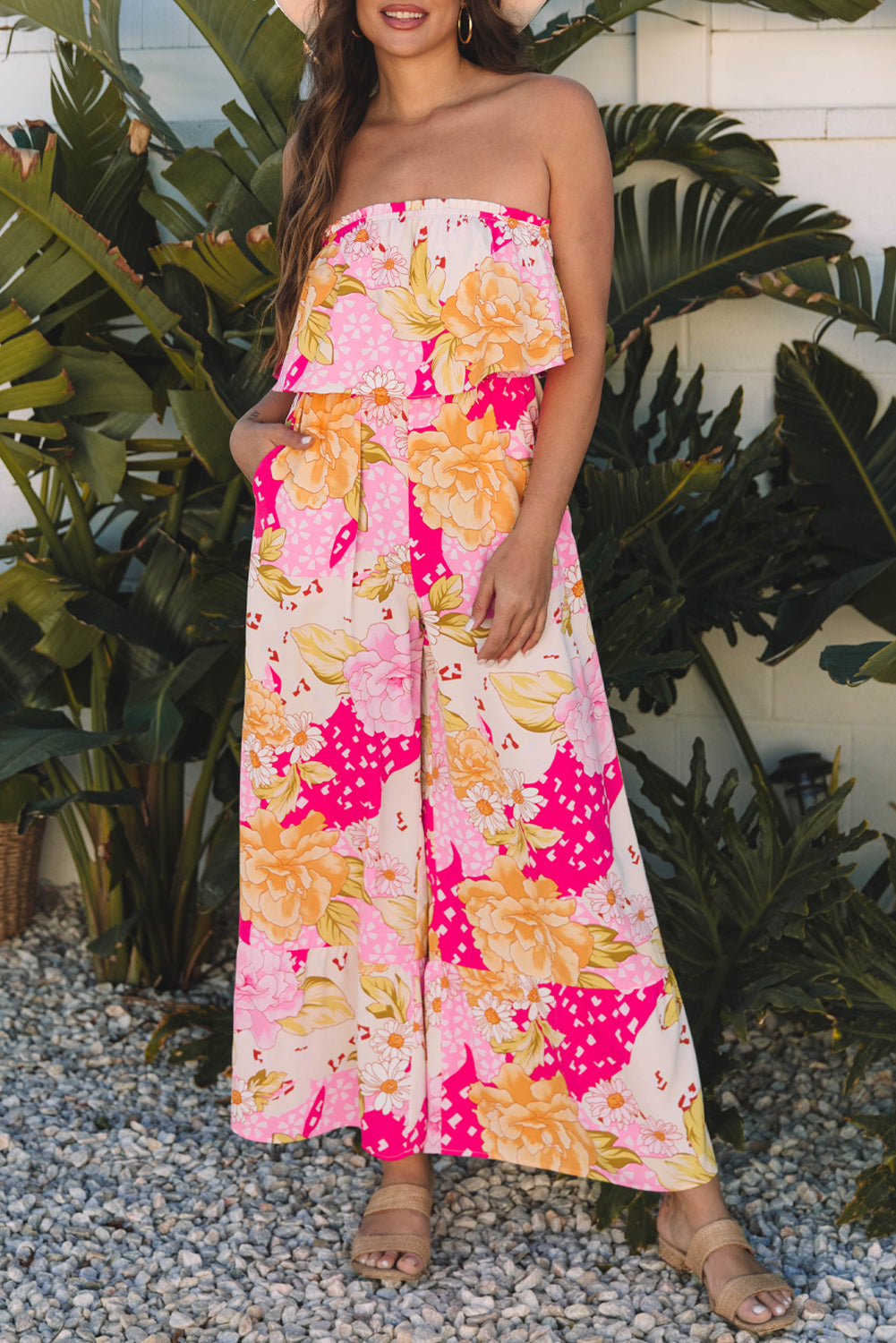 Multicolour Floral Print Ruffled High Waist Tube Top Loose Jumpsuit Jumpsuits & Rompers JT's Designer Fashion
