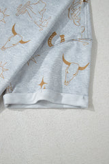 Gray Western Fashion Printed T Shirt Elastic Waist Shorts Set Short Sets JT's Designer Fashion