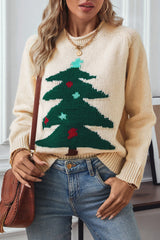 Beige Christmas Tree Pullover Graphic Sweater Beige 100%Polyester Sweaters JT's Designer Fashion
