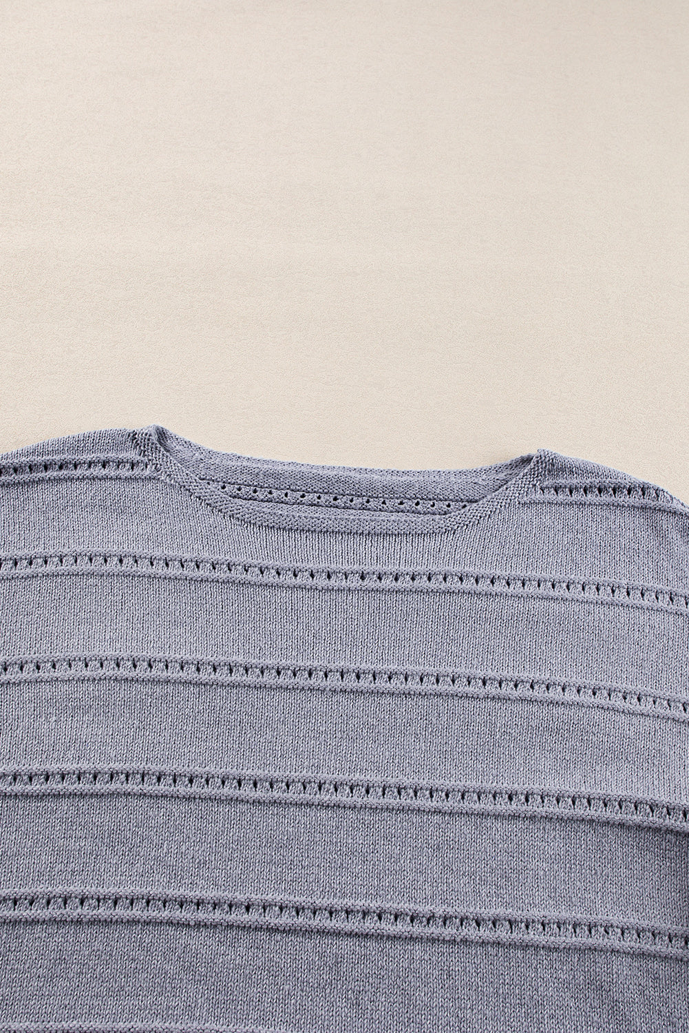 Light Grey Boat Neck Drop Shoulder Pointelle Knit Sweater Sweaters JT's Designer Fashion