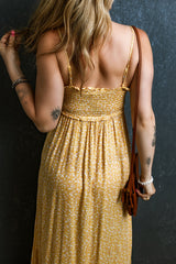 Yellow Frilly Smocked High Waist Floral Maxi Dress Dresses JT's Designer Fashion
