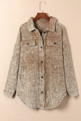 Khaki Vintage Distressed Mineral Wash Oversized Shacket Jackets JT's Designer Fashion