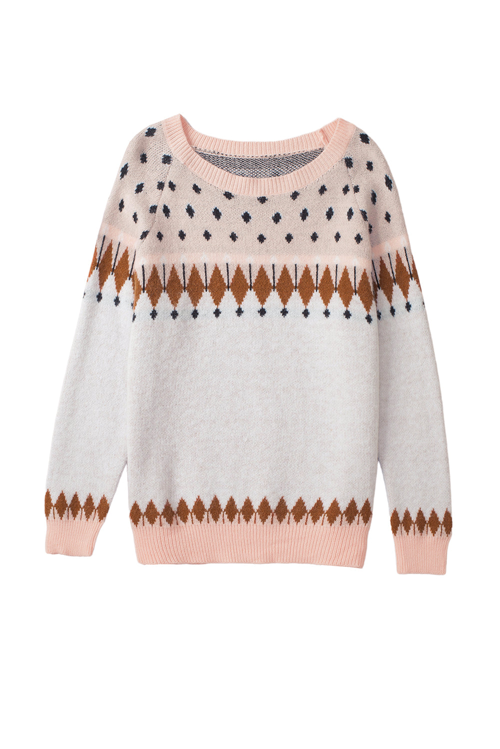 Multicolor Mixed Geometric Detail Raglan Sleeve Sweater Sweaters & Cardigans JT's Designer Fashion