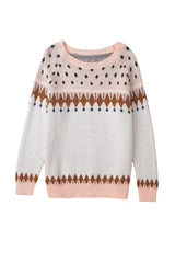 Multicolor Mixed Geometric Detail Raglan Sleeve Sweater Sweaters & Cardigans JT's Designer Fashion