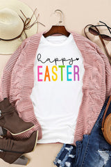 White Happy EASTER Round Neck Graphic Tee Graphic Tees JT's Designer Fashion