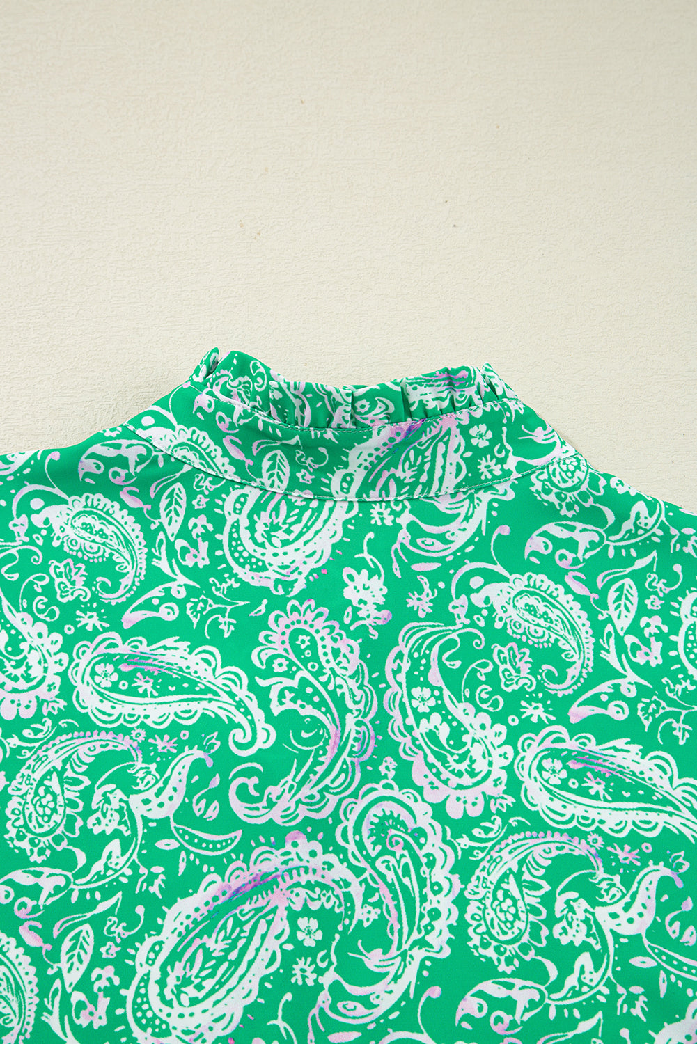 Green Paisley Print Long Sleeve Button Front Tied Waist Mini Dress Mini Dresses JT's Designer Fashion