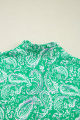 Green Paisley Print Long Sleeve Button Front Tied Waist Mini Dress Mini Dresses JT's Designer Fashion