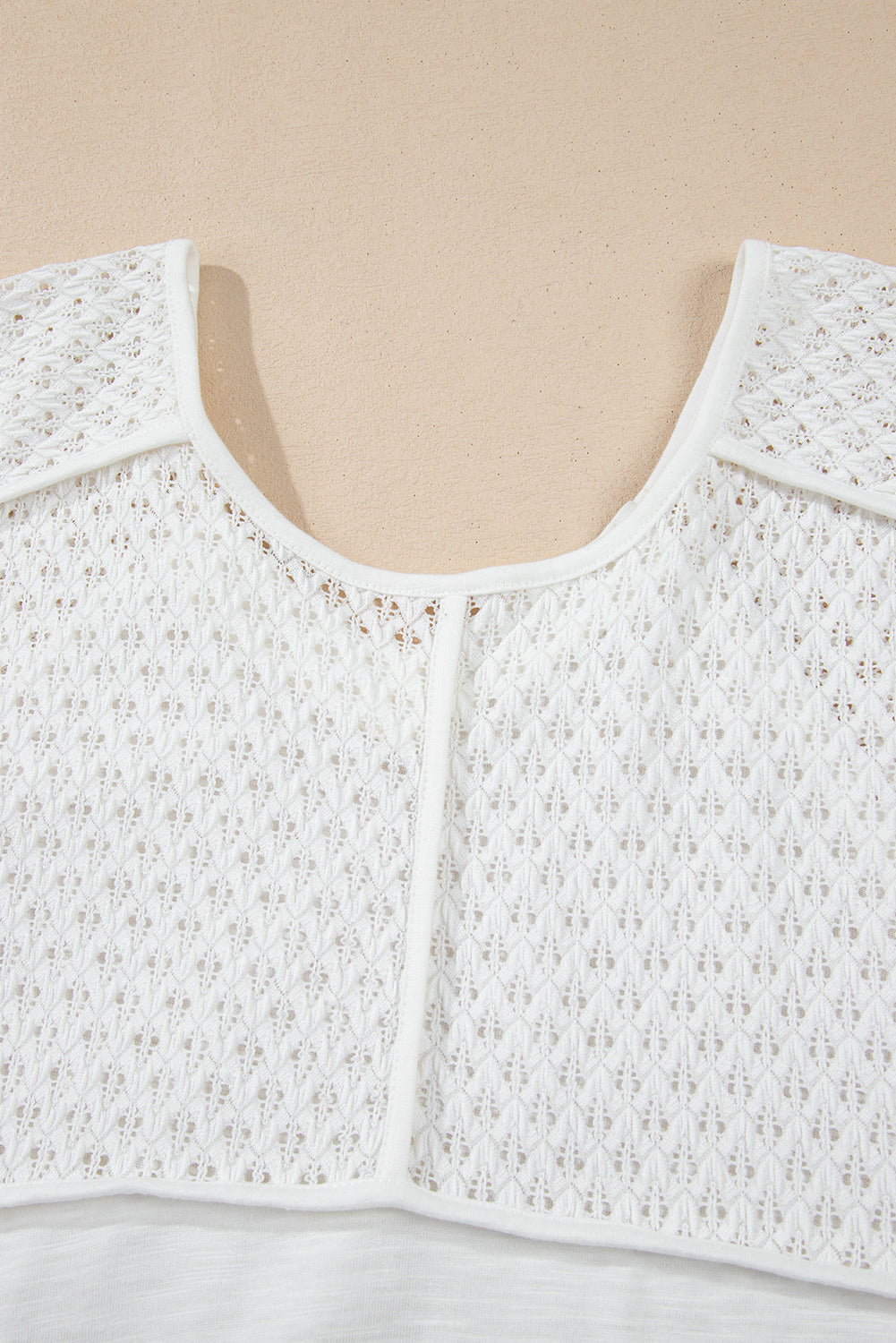 White Eyelet Patchwork High Low Hem V Neck Oversized Top Long Sleeve Tops JT's Designer Fashion